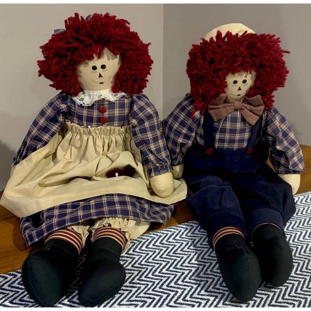 Vintage Handmade Primitive Ragdoll Couple Set Country Farmhouse Decor